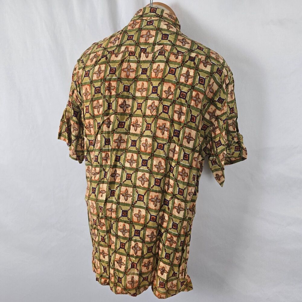 Campia Moda Shirt Men's M Green Tan Geometric Print Button Down Short Sleeve - Picture 13 of 14